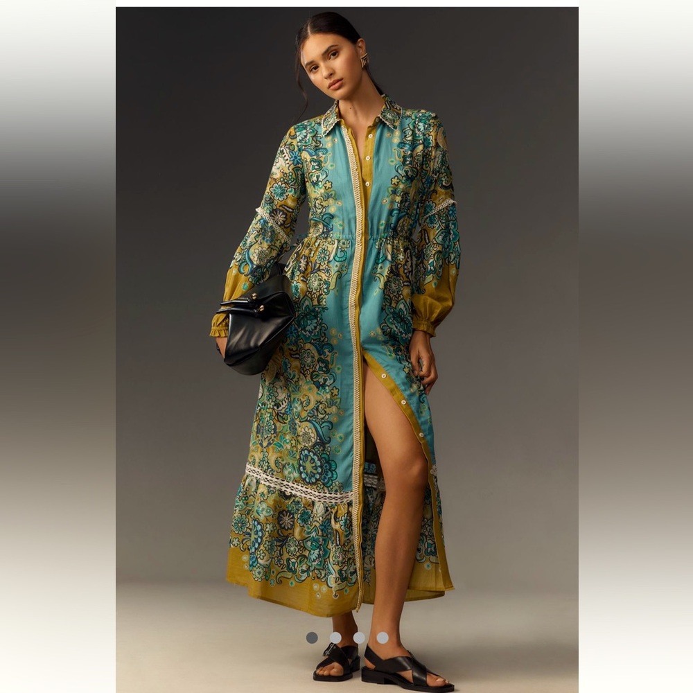 Anthropologie Blue and Yellow Maxi Dress